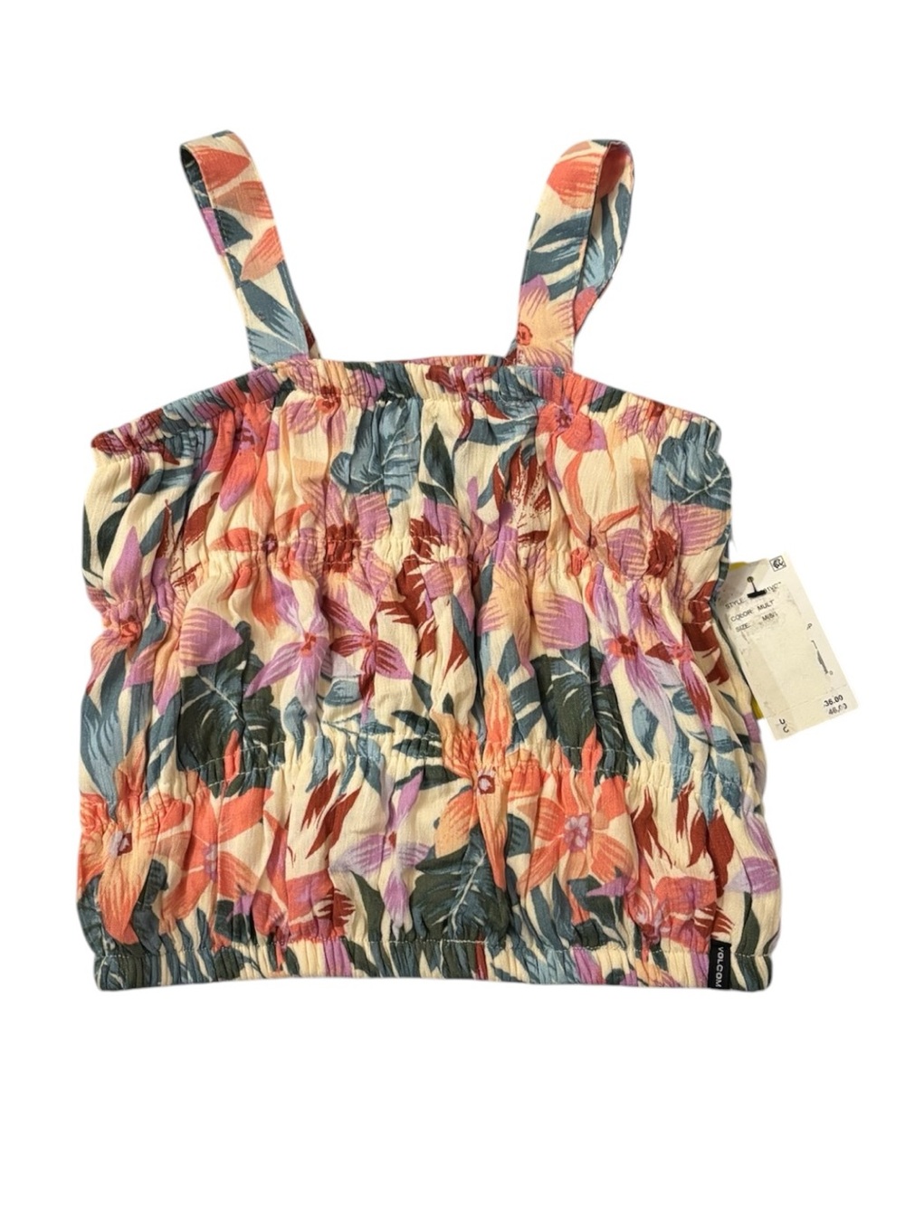 Volcom Floral Smocked Cami in Cream, Coral & Blue